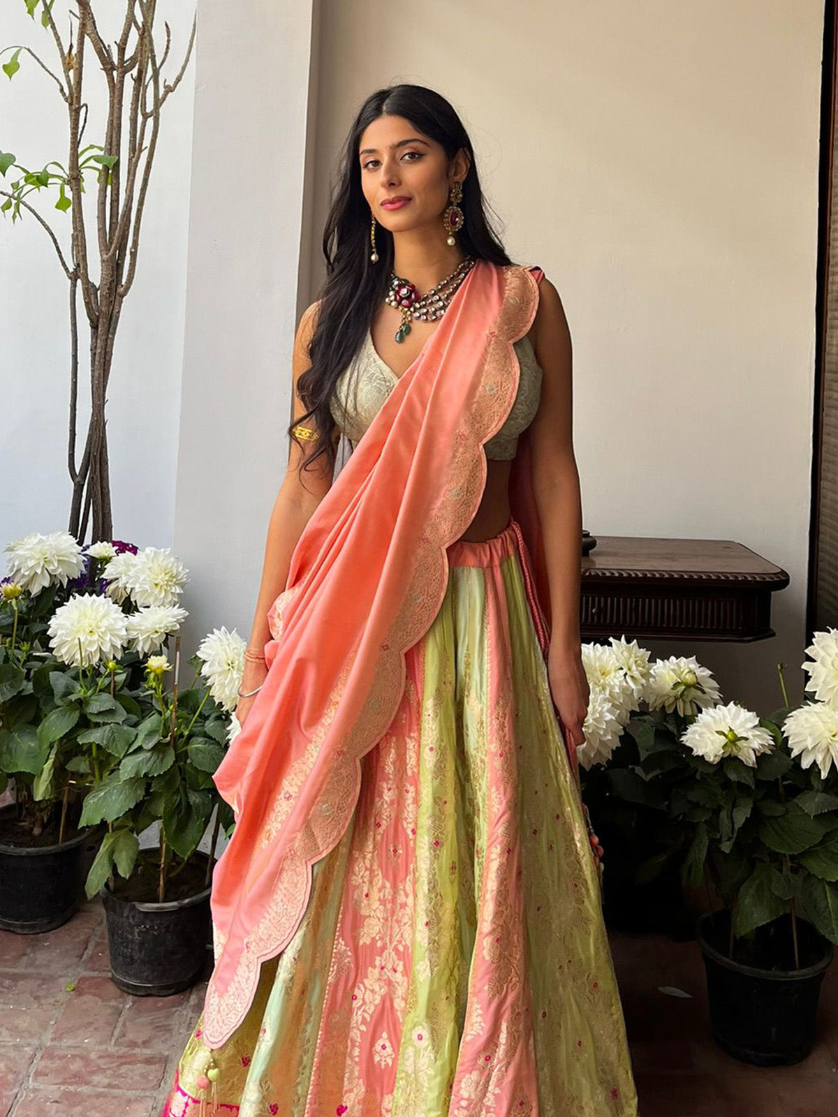 Handwoven Multi Colored Silk Lehenga