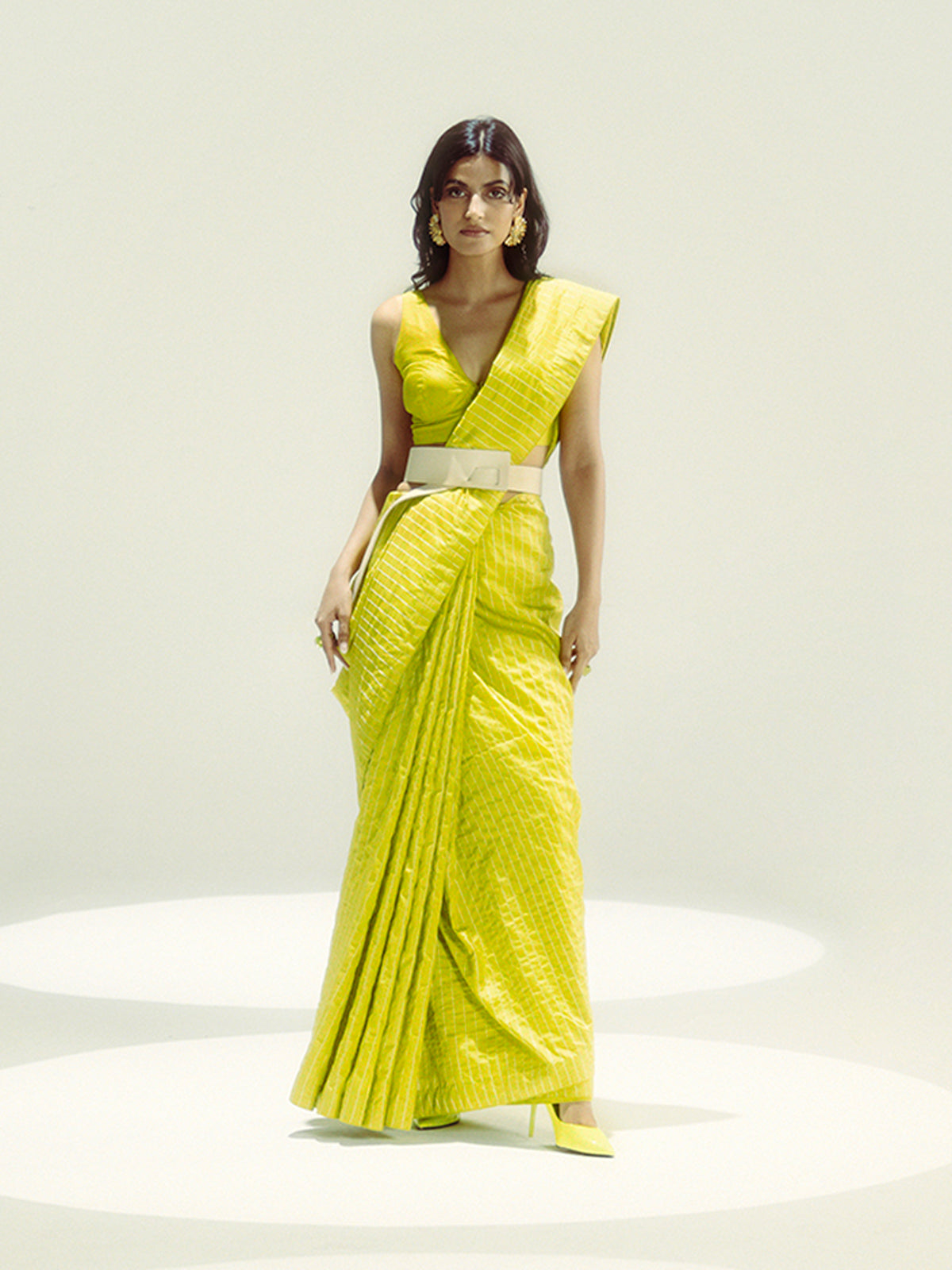 Lime Pin Stripe Saree