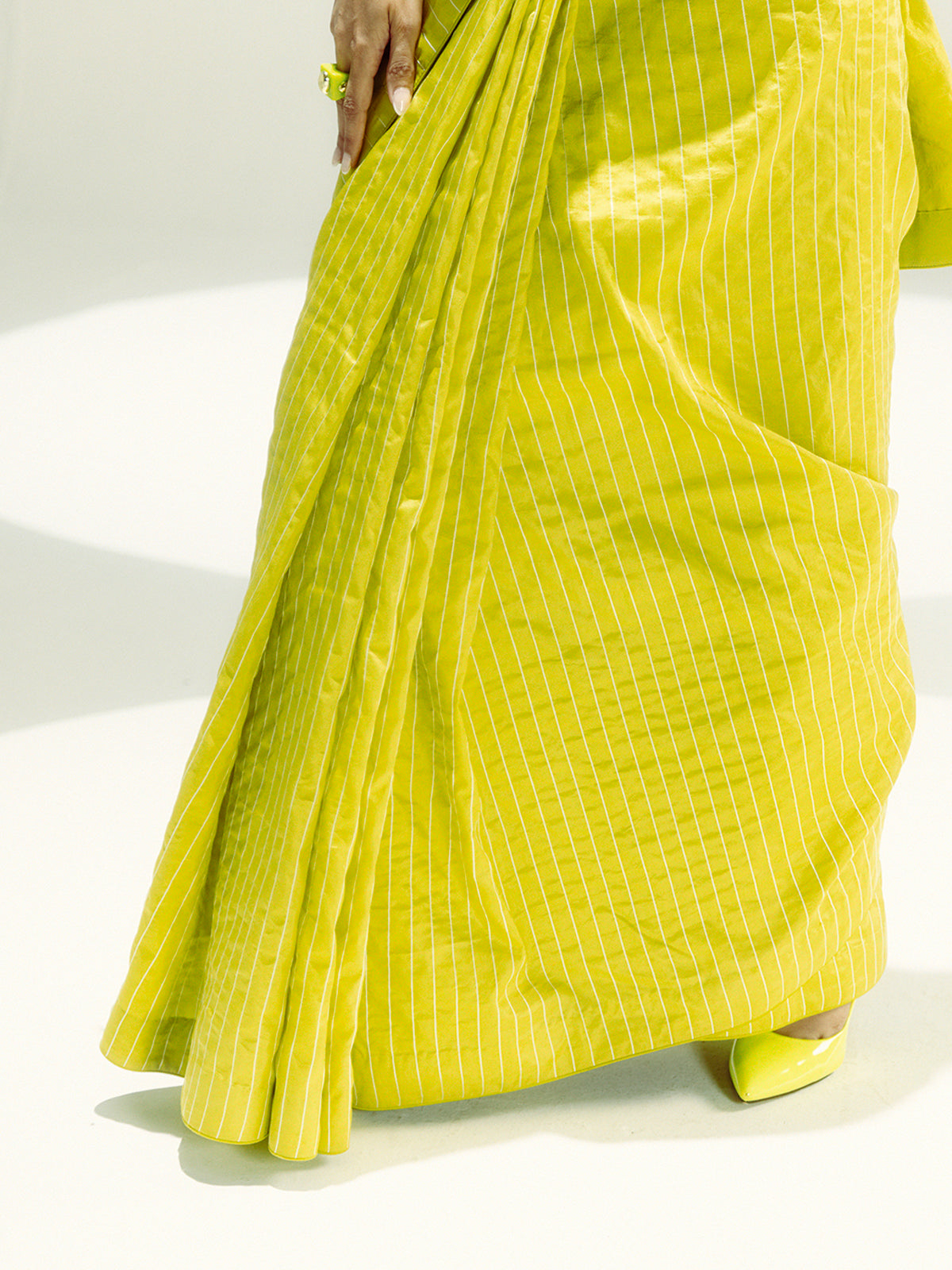 Lime Pin Stripe Saree