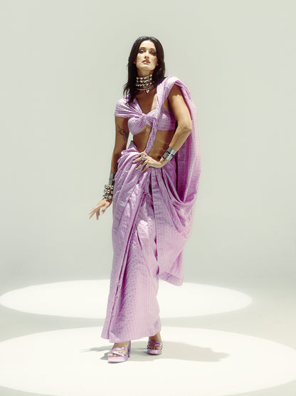 Lilac Pin Stripe Saree