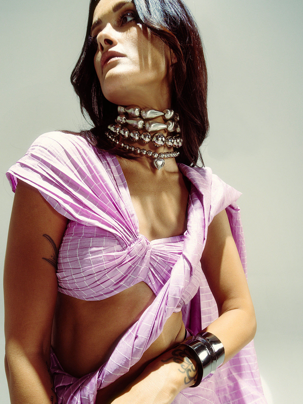 Lilac Pin Stripe Saree