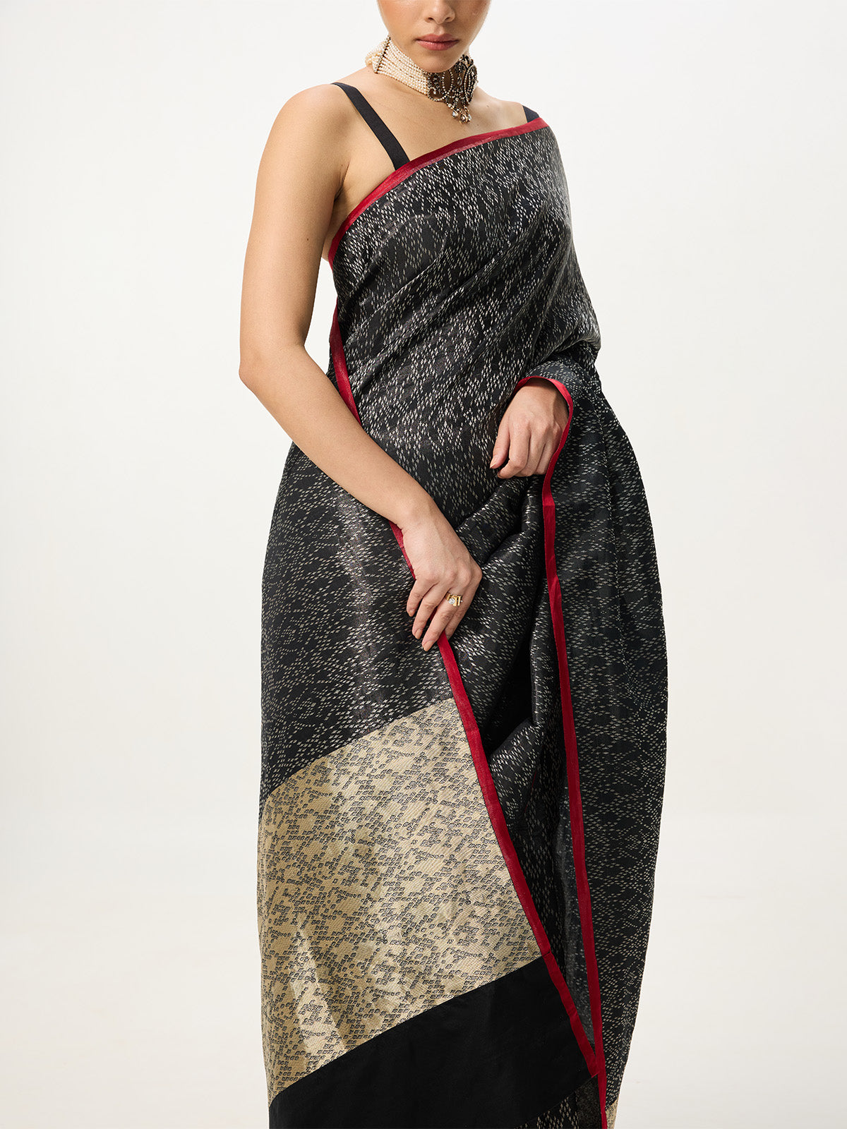 Handwoven Black & Red Banarasi Emboss Saree