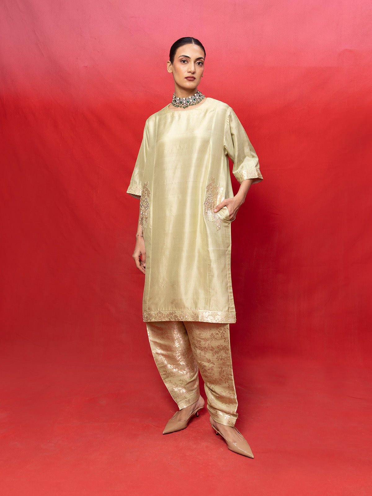 Handwoven Pistachio Green Banarasi Suit