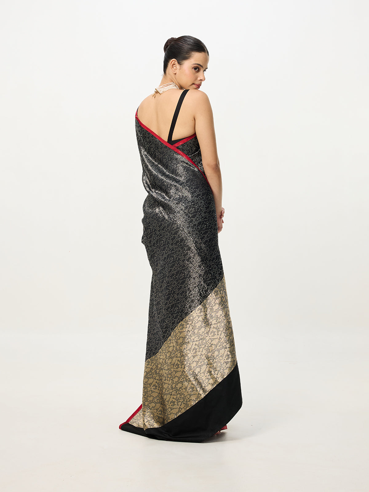 Handwoven Black & Red Banarasi Emboss Saree