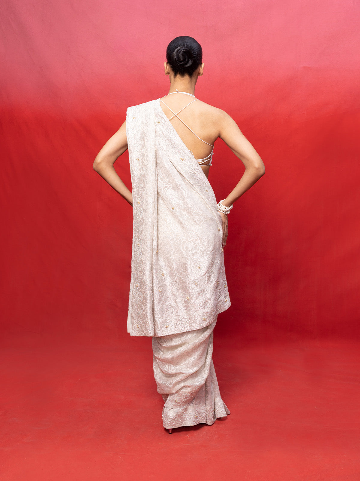 Handwoven Off-White Chiffon Embossed Saree