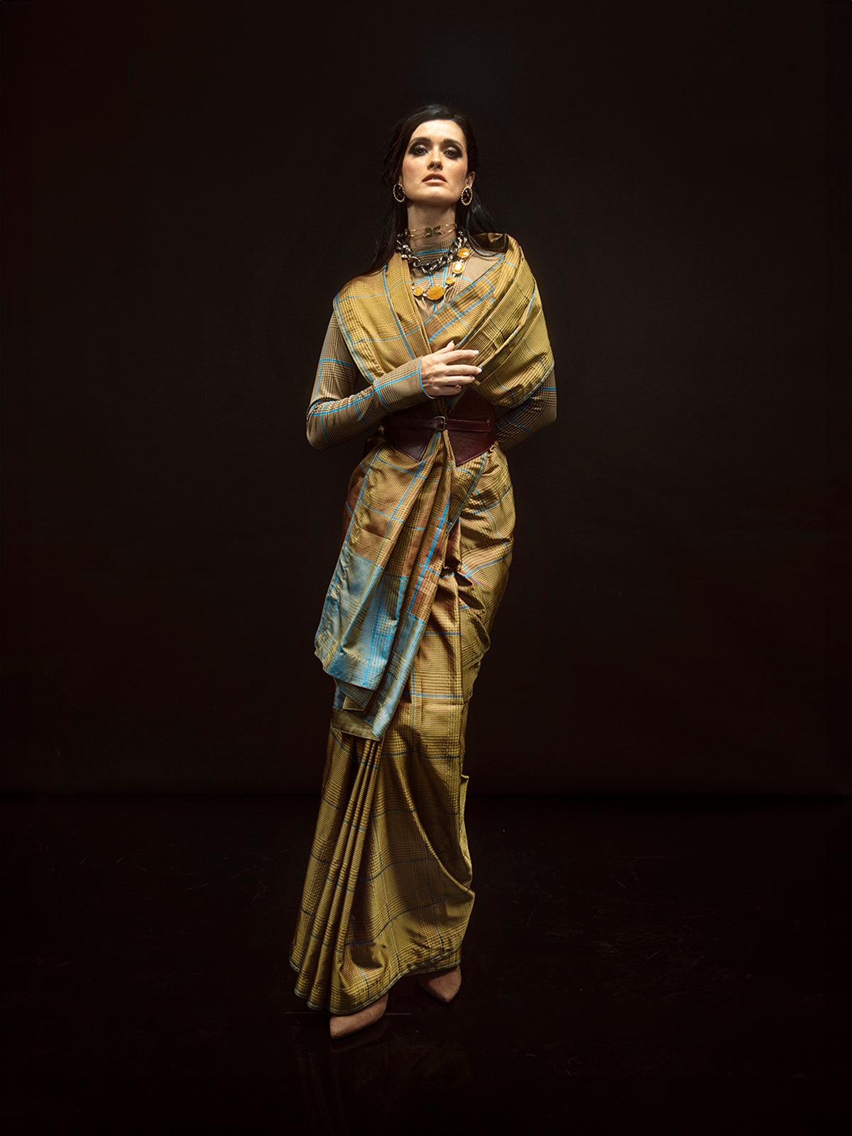 Ochre Chessboard Saree