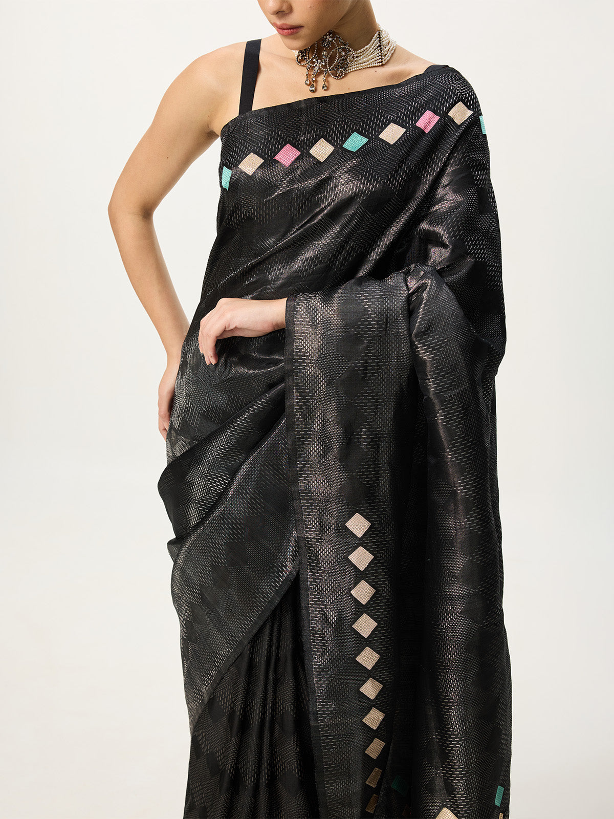 Handwoven Dusty Black Kadhwa Banarasi Saree