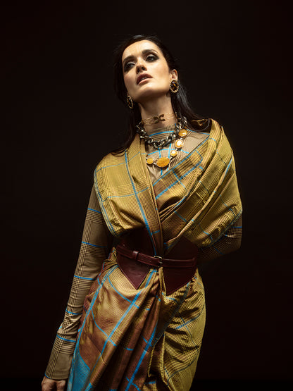 Ochre Chessboard Saree