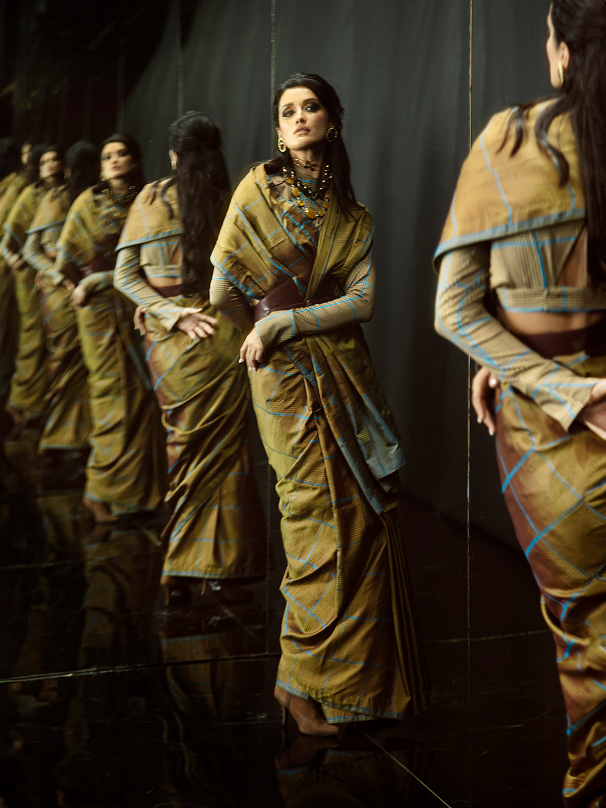 Ochre Chessboard Saree