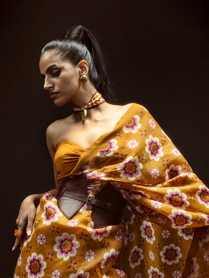 Ochre Twiggy Bloom Saree