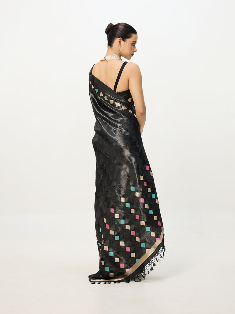 Handwoven Dusty Black Kadhwa Banarasi Saree
