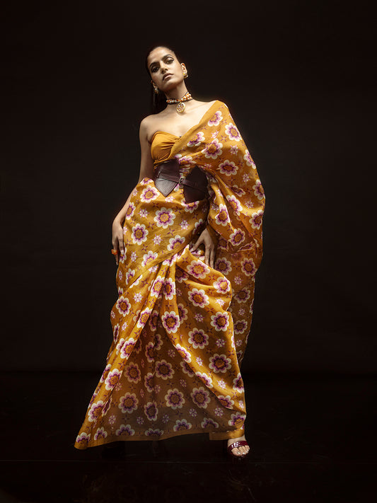 Ochre Twiggy Bloom Saree