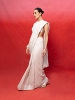Handwoven Off-White Chiffon Embossed Saree