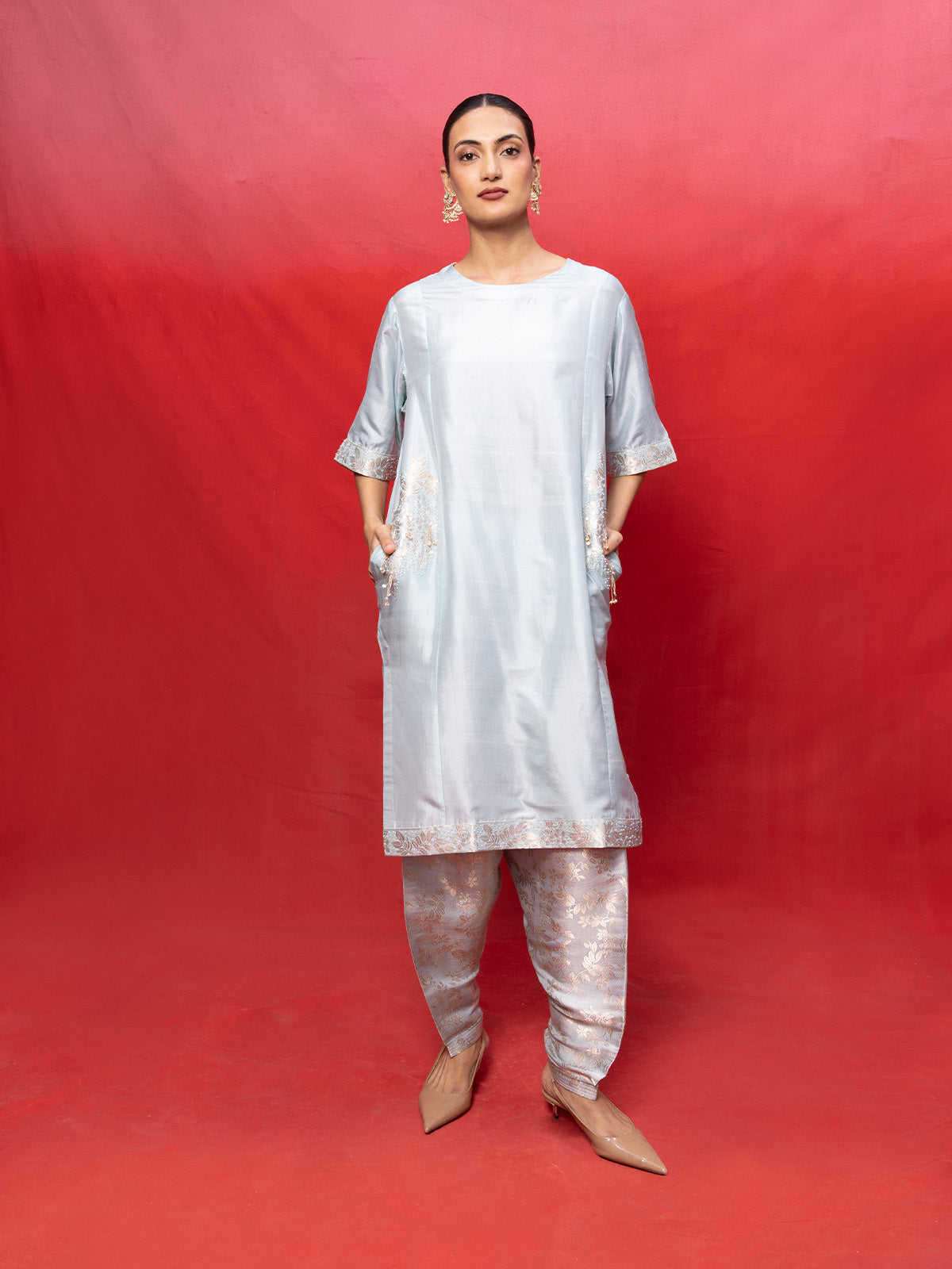 Handwoven Ice Blue Banarasi Suit