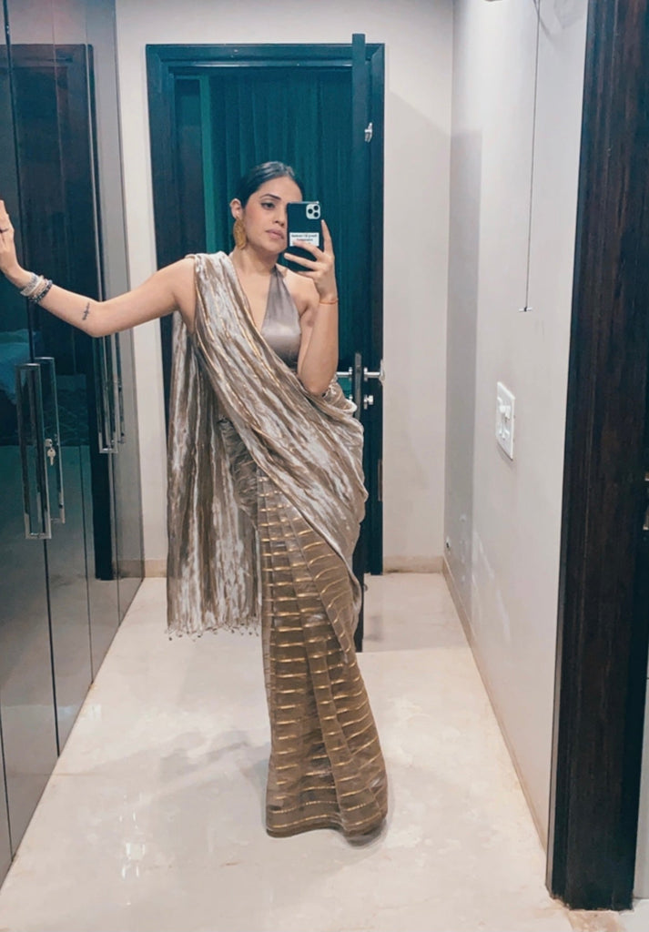 Handwoven Silver Tissue Organza Silk Saree