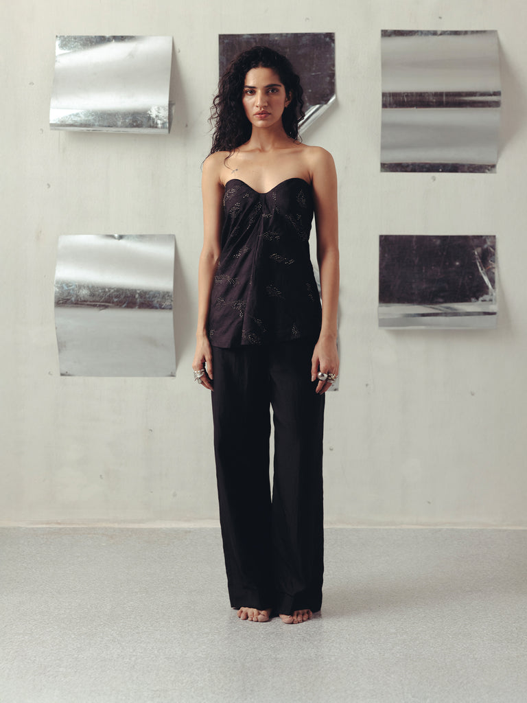BLACK IRIS EMBROIRED CORSET & PANTS