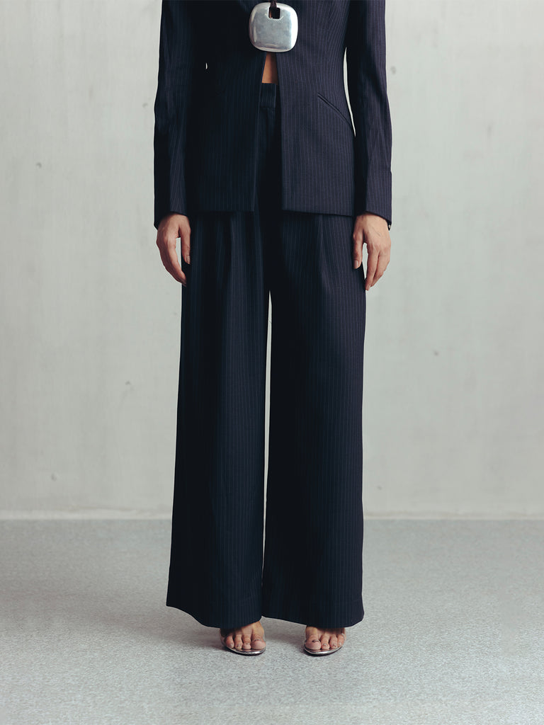 GRAY CONTOURS PINSTRIPE TROUSERS