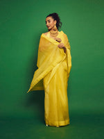 Handwoven Lemon Yellow Organza Saree