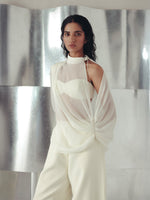 ANTIQUE WHITE ASYMMETRIC GEORGETTE TOP