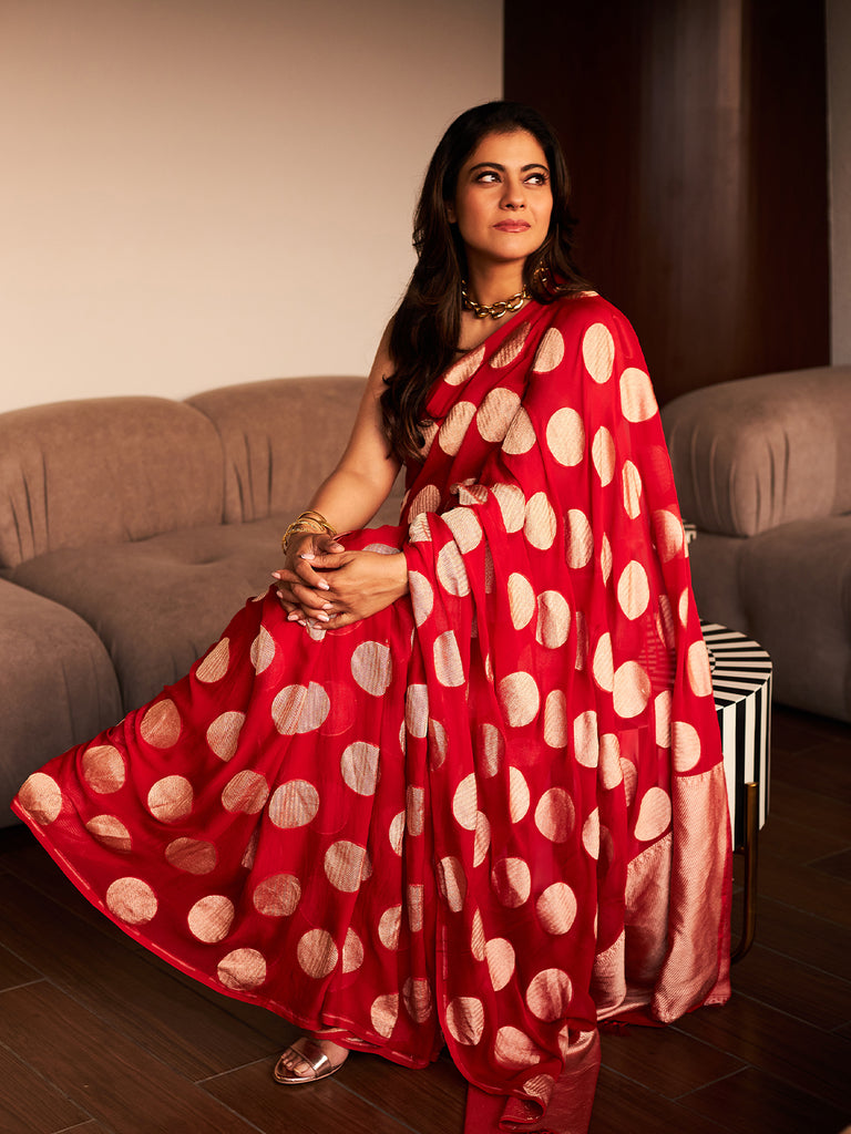 Kajol in Handwoven Red Georgette Saree