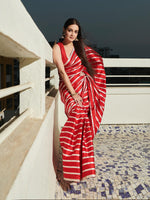 Dia Mirza in Handwoven Red Striped Satin Silk Saree