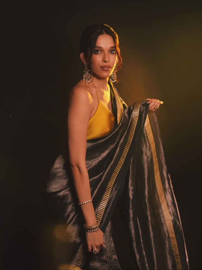 Trinetra In Handwoven Black Silk Saree