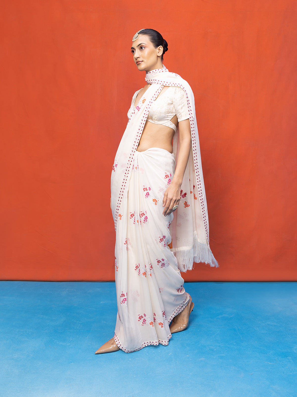 Handwoven Ivory Chiffon Banarasi Saree