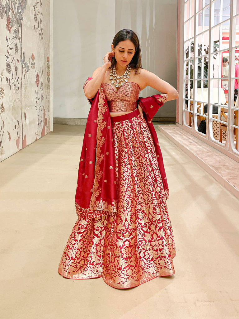 Handwoven Red Silk Lehenga
