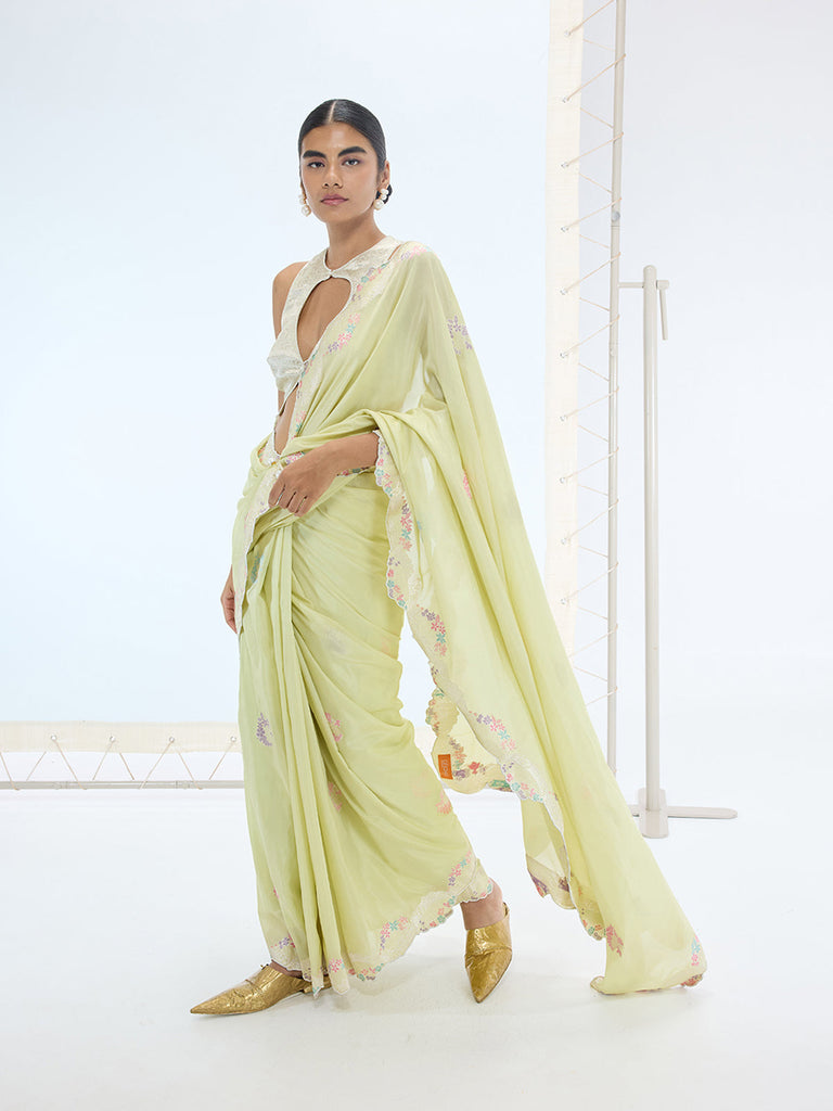 The Iris Saree In Pistachio