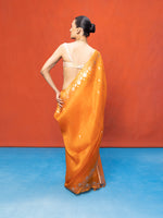 Handwoven Orange Kora Banarasi Saree