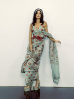 Teal Twiggy Bloom Saree