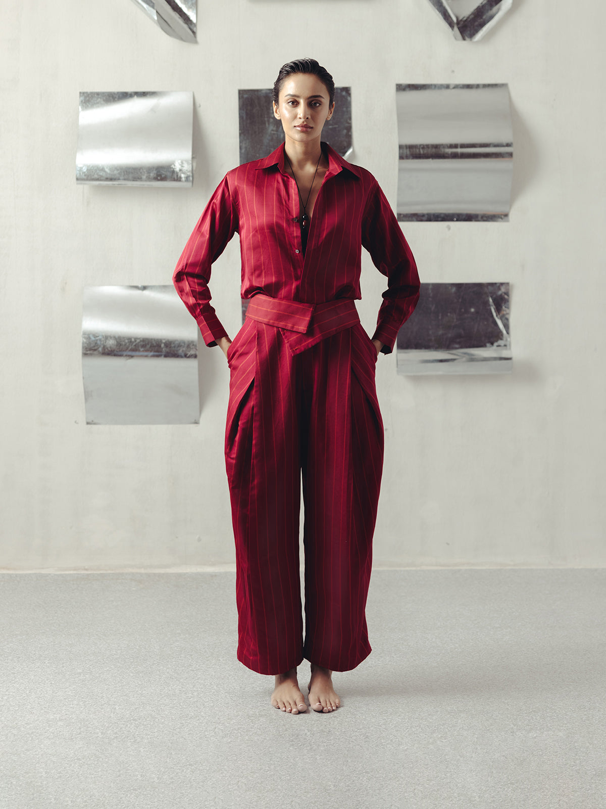 JESTER RED PINSTRIPE FLAP PANTS