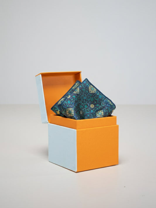 Handwoven Aegean Blue Silk Pocket Square