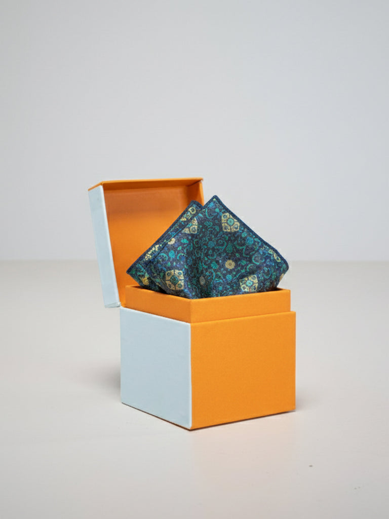 Handwoven Aegean Blue Silk Pocket Square