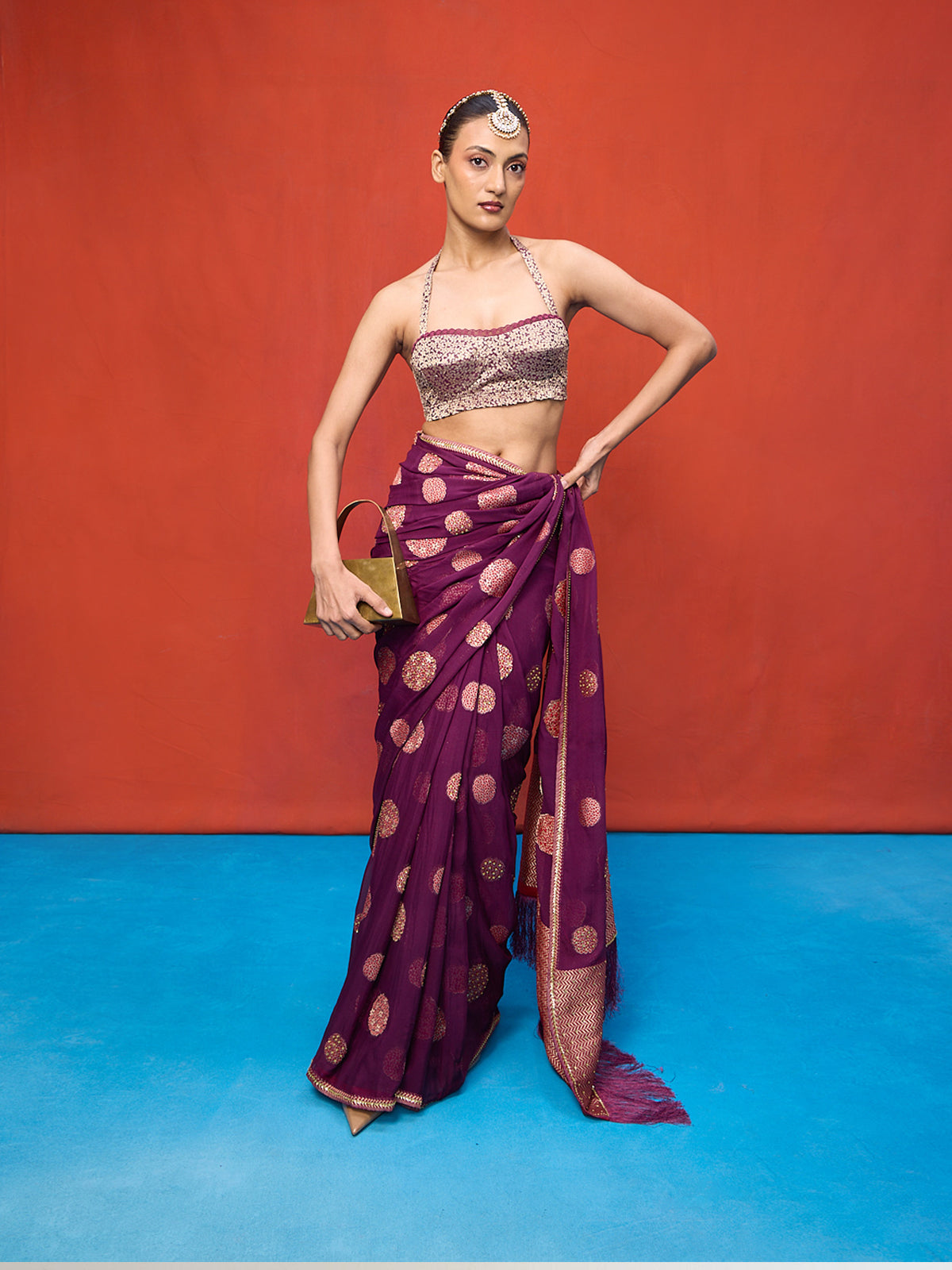 Handwoven Wine Chiffon Banarasi Saree