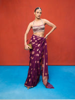 Handwoven Wine Chiffon Banarasi Saree