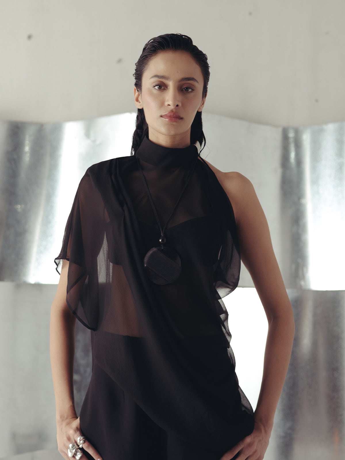 BRISTOL BLACK SHEER TOP