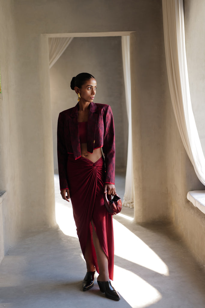Sceptre Red Cropped Blazer With Skirt