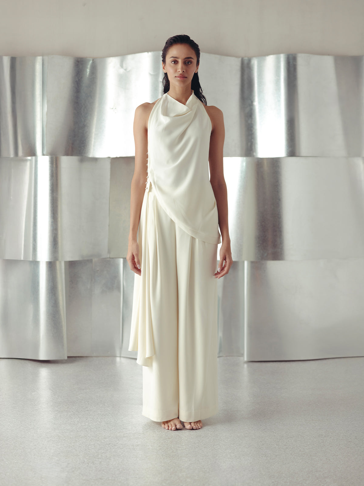 ANITQUE WHITE COWL TOP