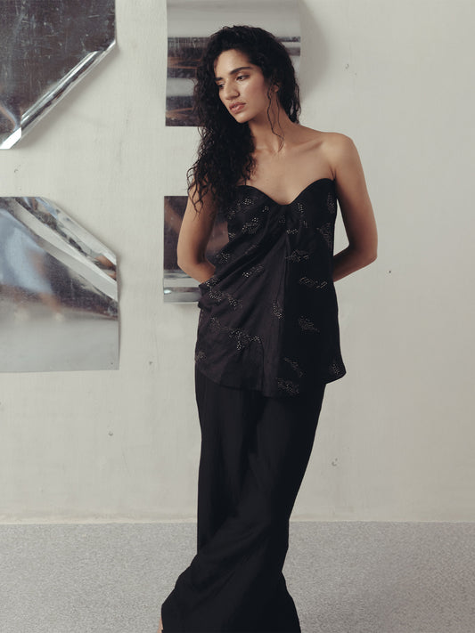 BLACK IRIS EMBROIRED CORSET & PANTS