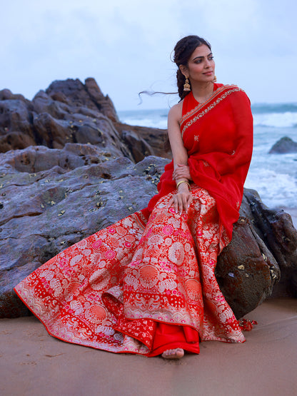 Malvika Mohan In Handwoven Red Silk Lehenga