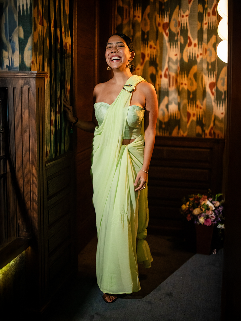 Lime Green Brooch Saree