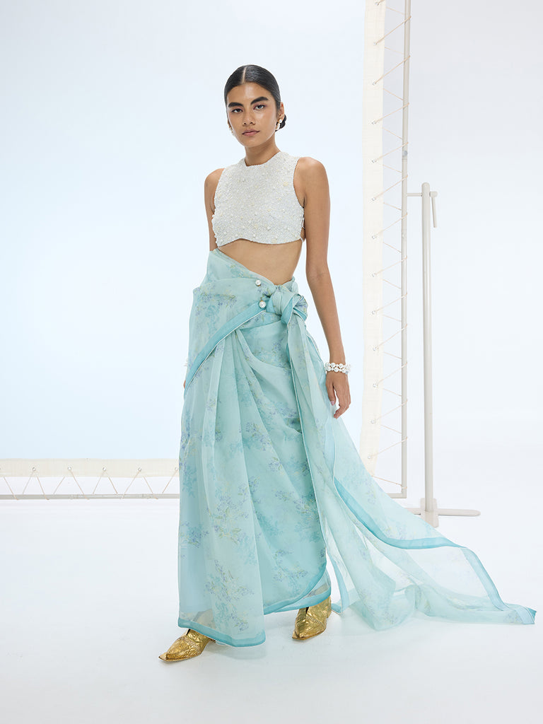 The Emma Saree in Sea Green