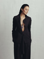 SEAL BROWN CUT OUT LAPEL BLAZER