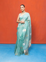 Handwoven Sea Green Kora Banarasi Saree
