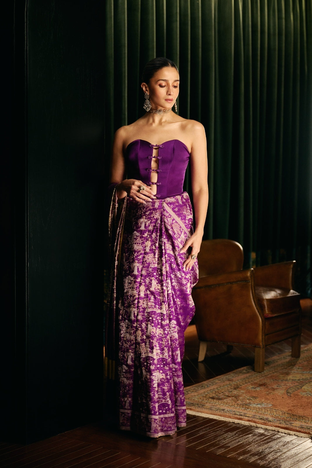 Alia Bhatt in Handwoven Purple Cheena Cheeni Emboss Saree