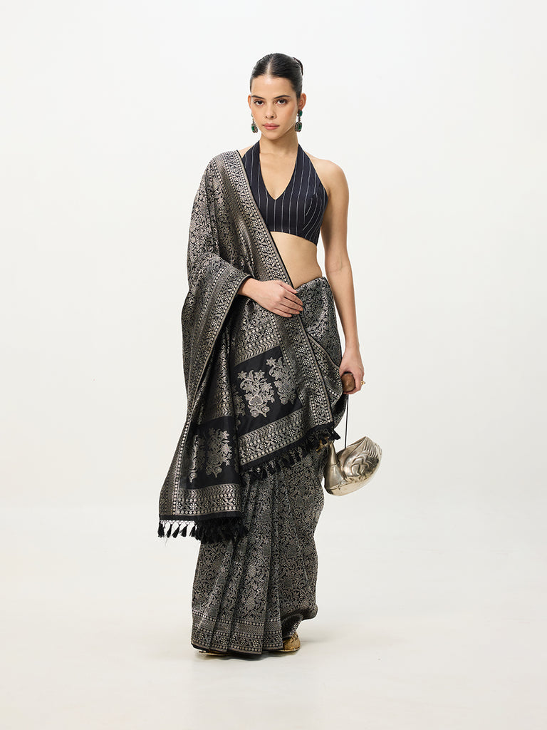 Handwoven Black Cutwork Banarasi Saree