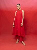 Handwoven Red Georgette Embroidered Suit