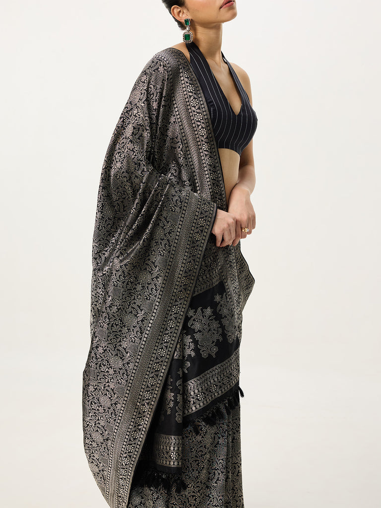 Handwoven Black Cutwork Banarasi Saree