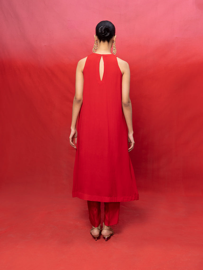 Handwoven Red Georgette Embroidered Suit